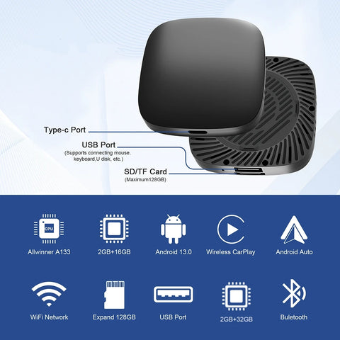 Carplay AI Box Android 13 Wireless Android Auto Smart TV Box For Youtube Netflix Toyota Mazda Hyundai Haval GMC Ford MG VW Kia