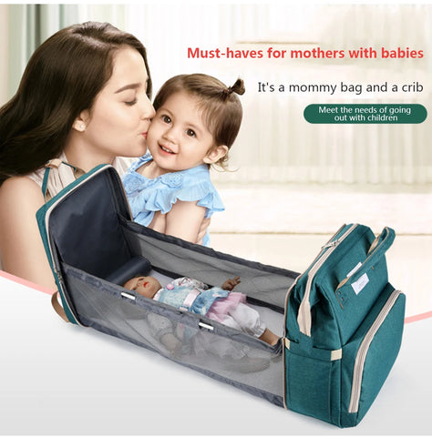 Folding Mommy Bag Lightweight Portable Folding Crib Bed Large-capacity Baby Backpack Female Mommy Outting Bag Mummy Bag