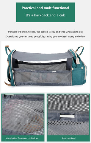 Folding Mommy Bag Lightweight Portable Folding Crib Bed Large-capacity Baby Backpack Female Mommy Outting Bag Mummy Bag