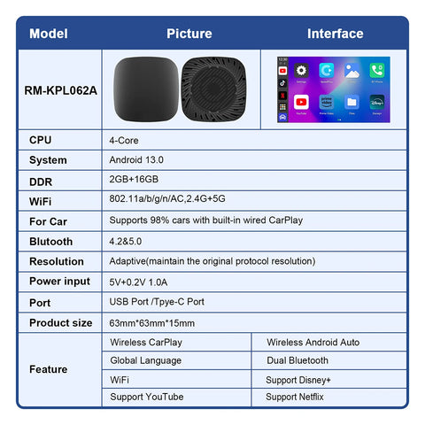 Carplay AI Box Android 13 Wireless Android Auto Smart TV Box For Youtube Netflix Toyota Mazda Hyundai Haval GMC Ford MG VW Kia